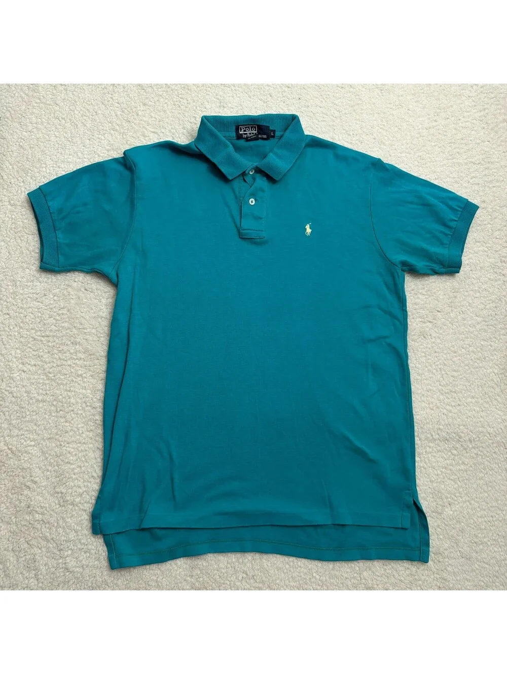Vintage Polo Ralph Lauren Polo Shirt Mens L Teal Green Made in USA Pique Golf